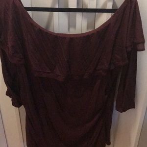 Off the shoulder ruffled maroon top